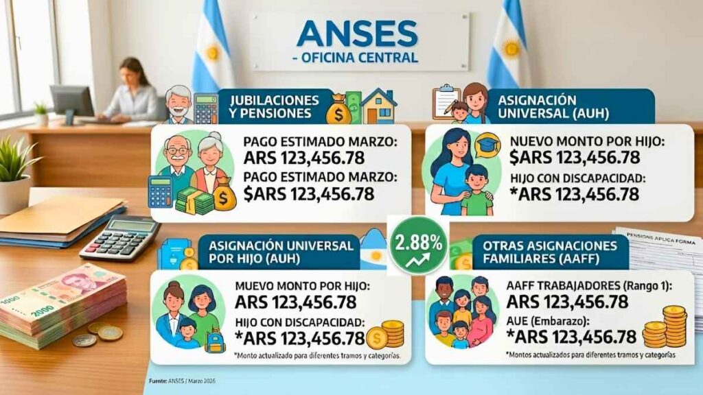 ANSES marzo 2026 cuánto cobrarás tras el incremento del 2,88%